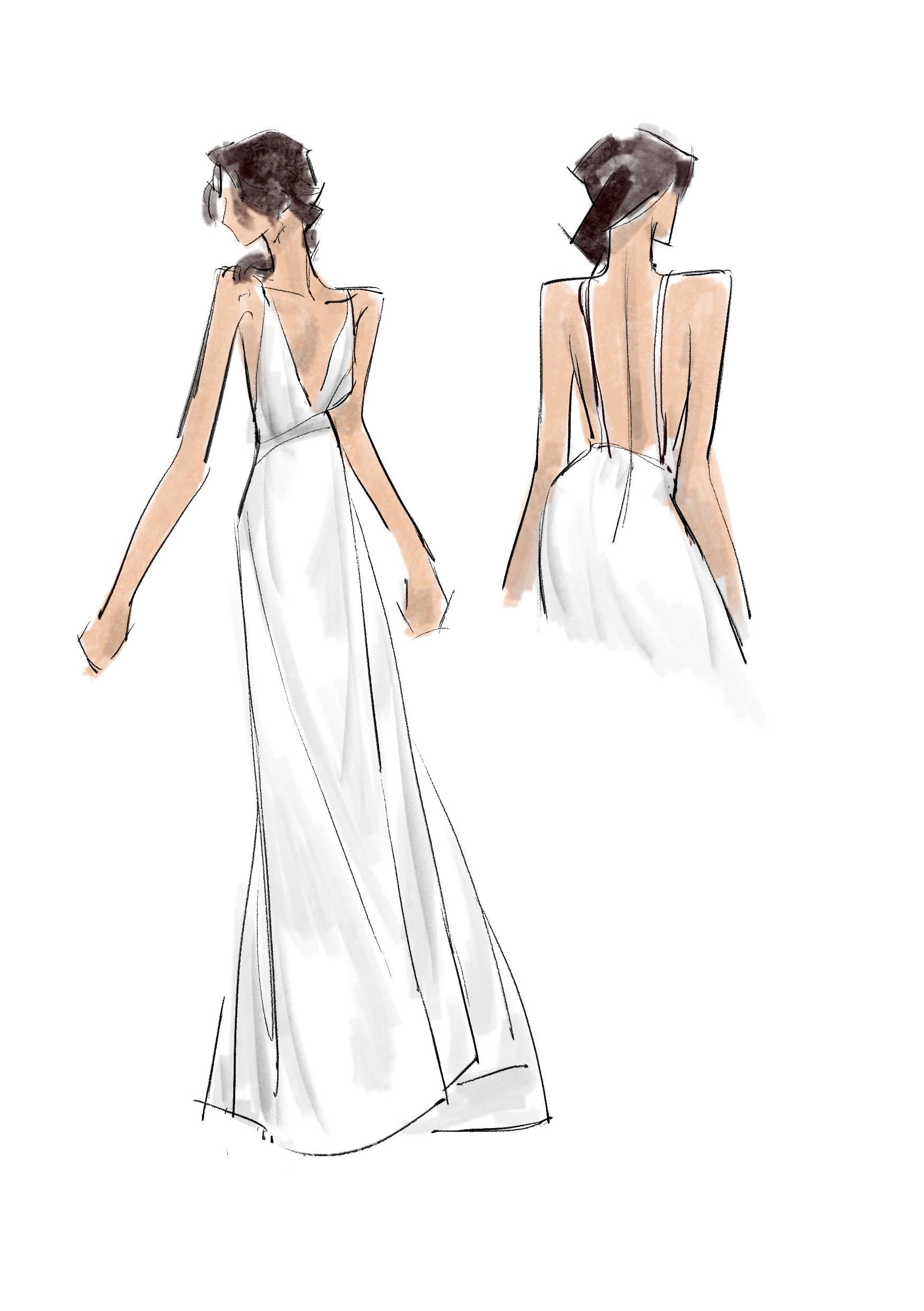 A Line Spaghetti V-neck Chiffon Open Back Wedding Dress