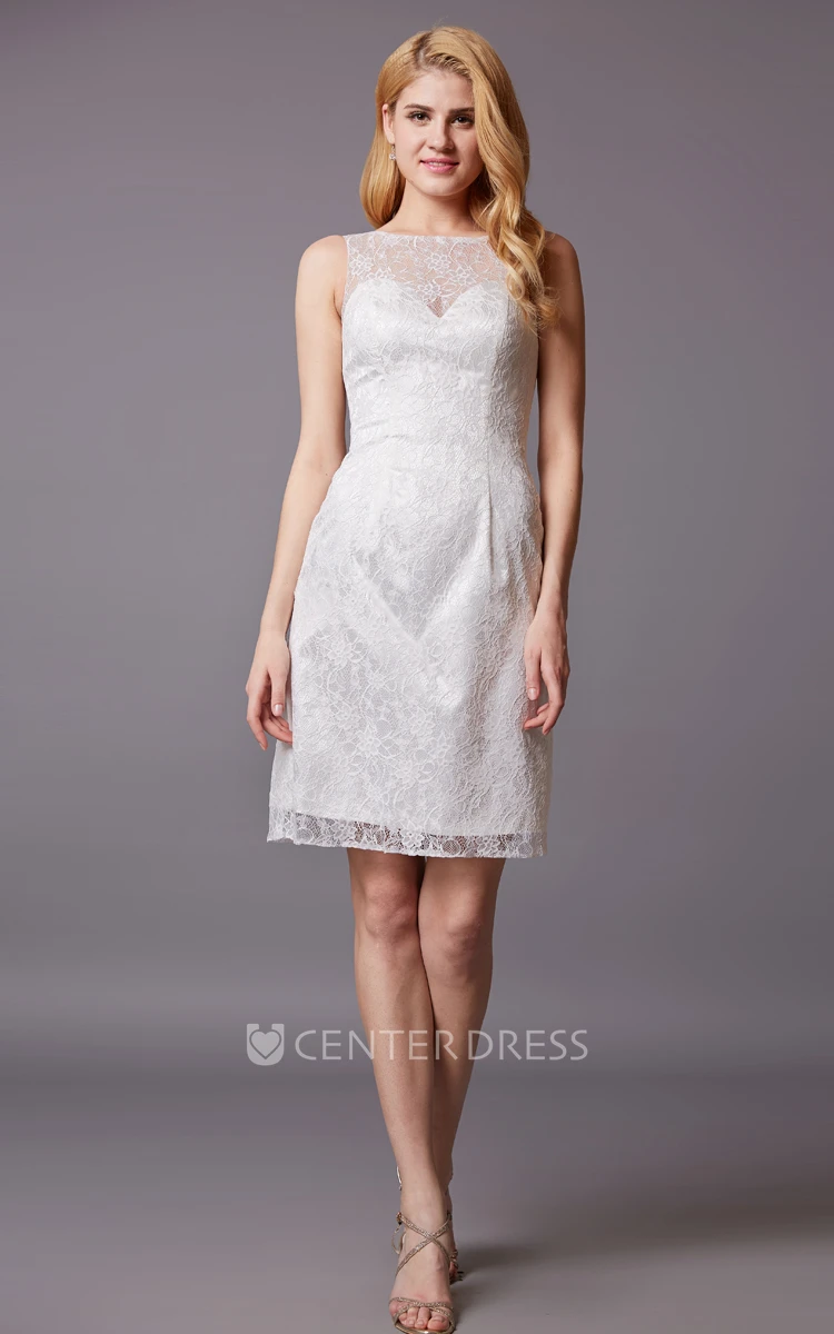 Sleeveless Sheath Shot Lace Dress With Bateau Neck