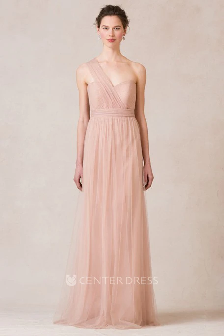 Sleeveless Criss-Cross Sweetheart Tulle Bridesmaid Dress With Straps