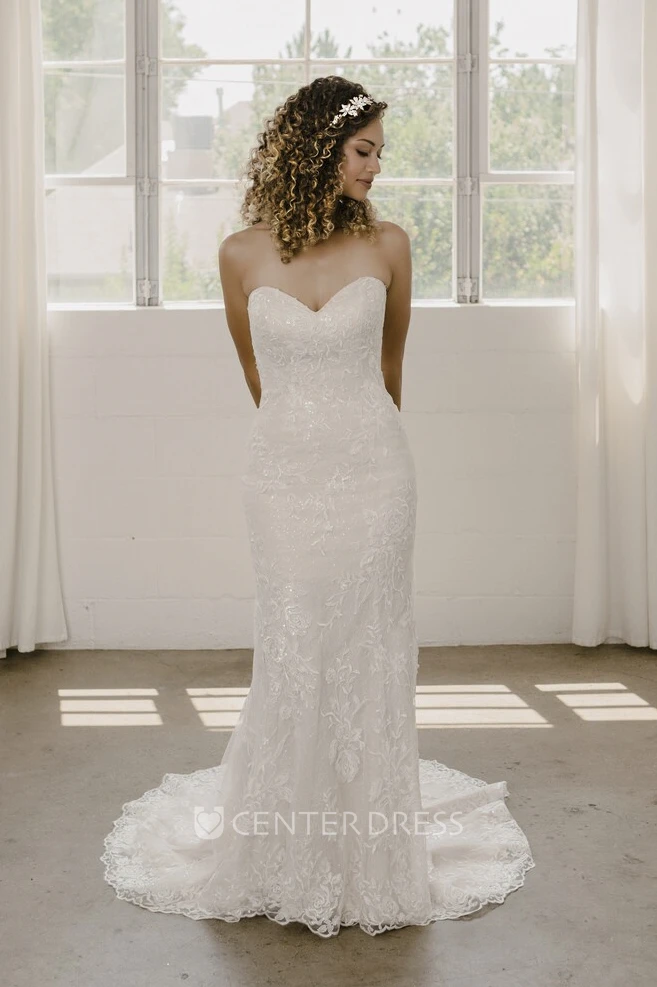 Lace Open Back Sleeveless Mermaid Sweetheart And Buttons Wedding Dress