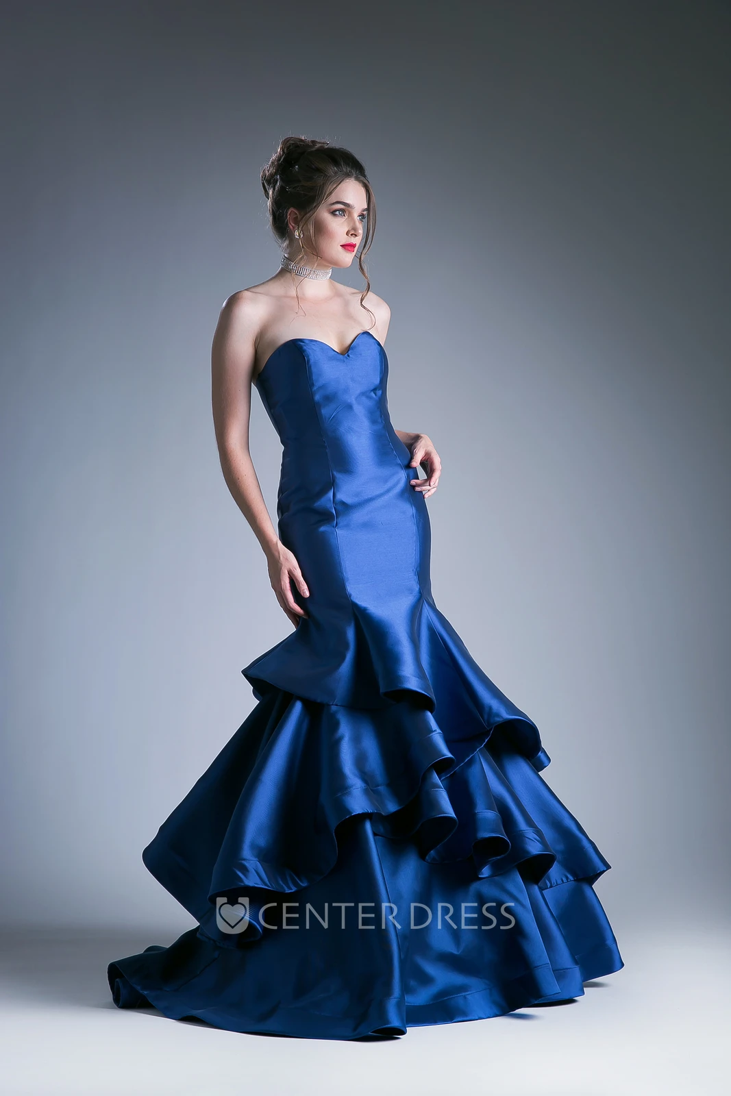 Trumpet Sweetheart Sleeveless Satin Corset Back Dress With Tiers And Ruffles