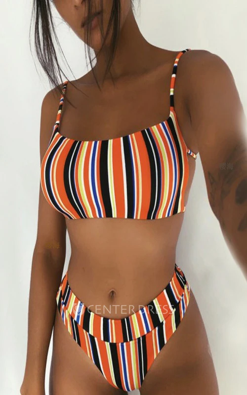 Floral Striped Spaghetti High-Cut Bikini Set