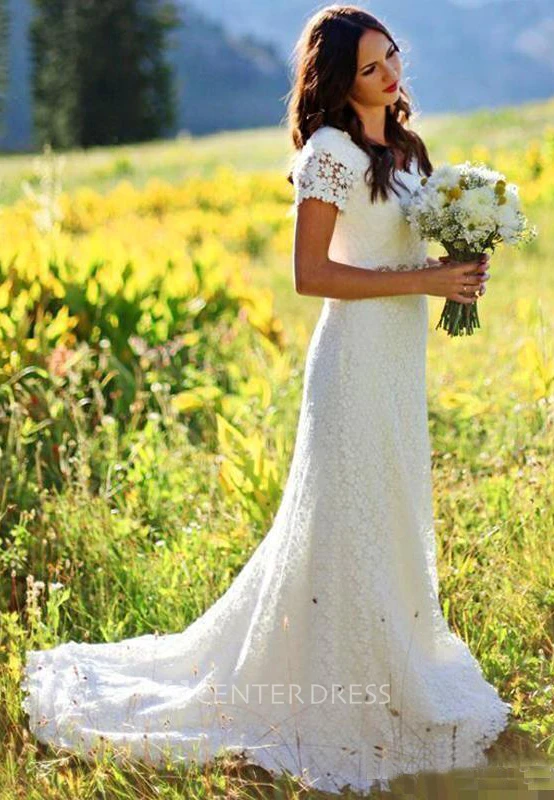 Sheath Jewel Lace Zipper Warm Wedding Dress
