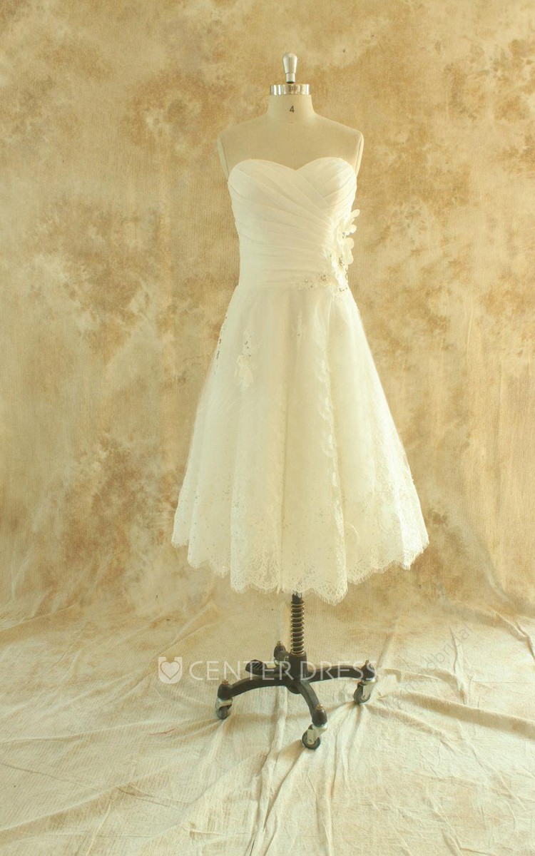 Sweetheart Neckline Tea Length Wedding Dress