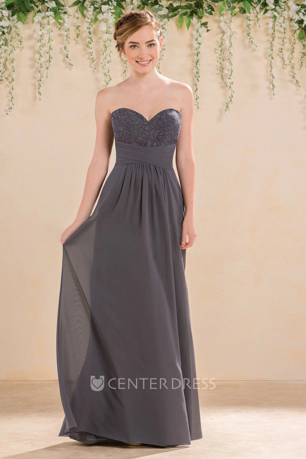 Sweetheart A-Line Gown With Lace Bodice And Ruching
