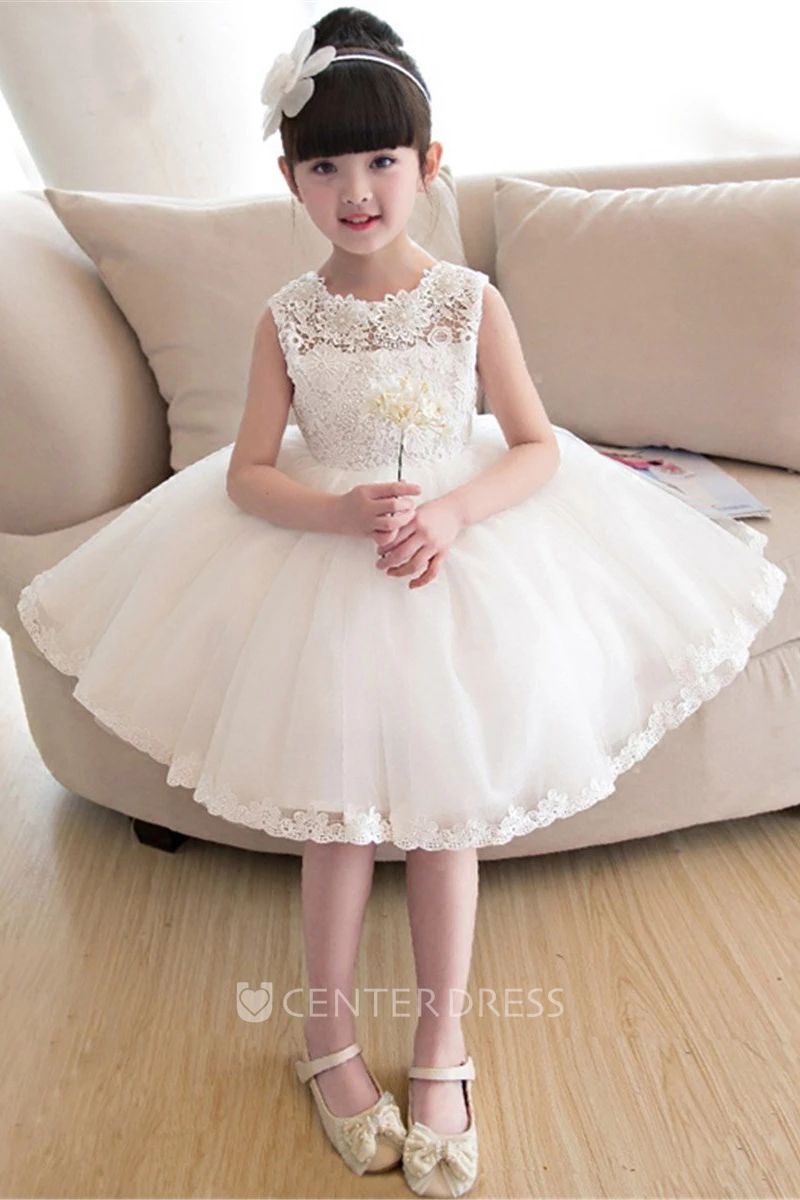 Ball Gown Laced Bateau Sleeveless Flower Girl Dress