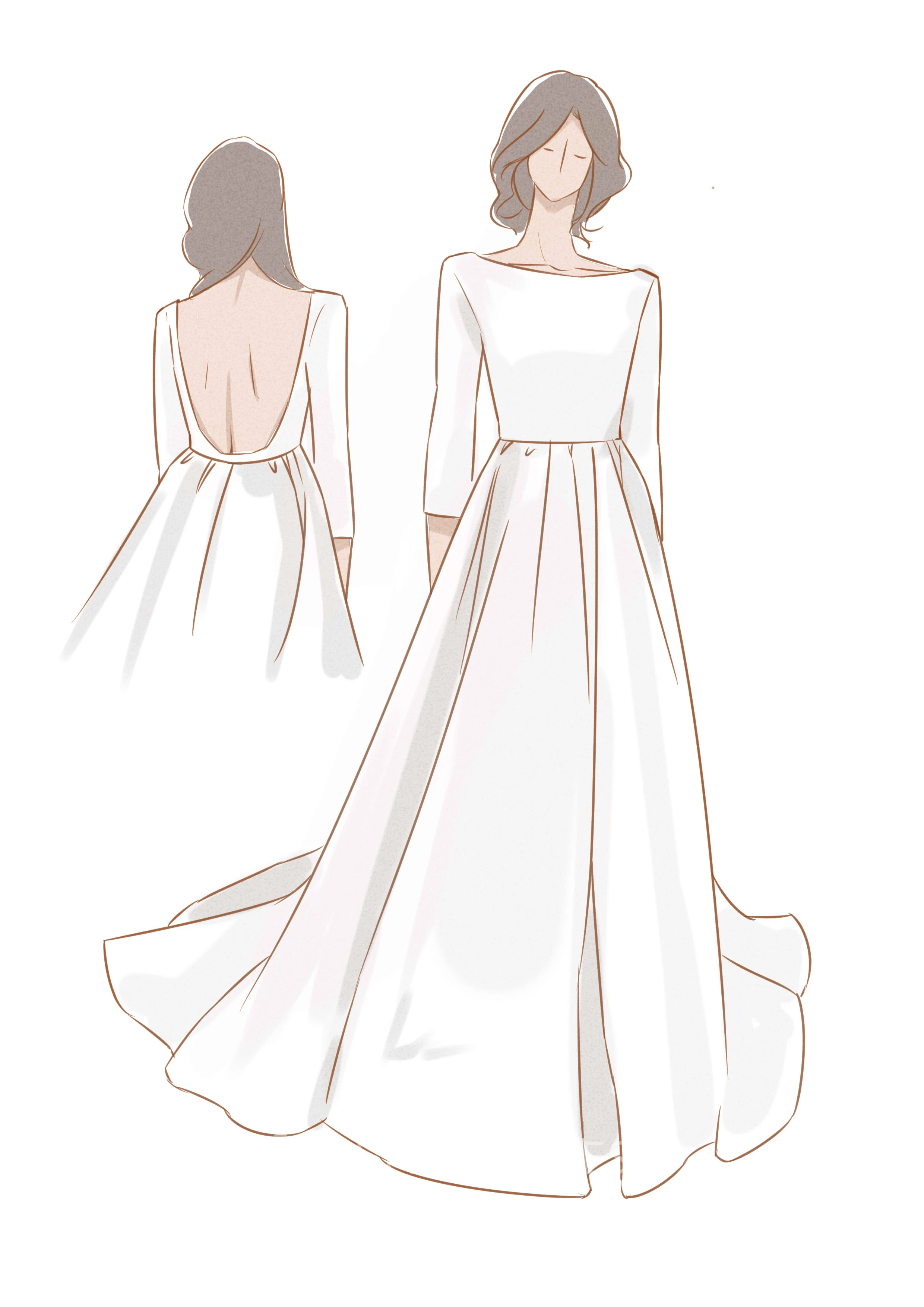 Modern Simple Long Sleeve A-Line Minimalist Winter Wedding Dress With Open Back