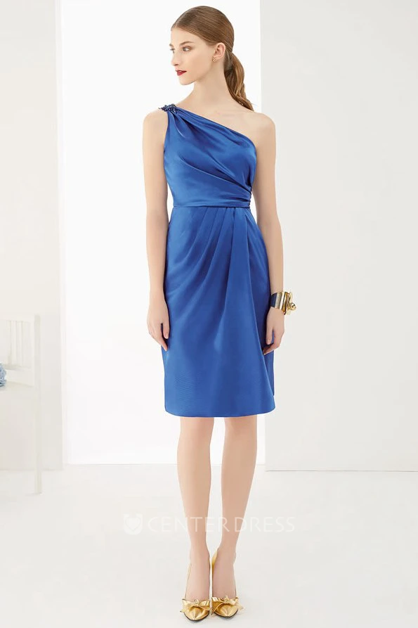 One Shoulder Knee Length Taffeta Wrapped Prom Dress With Removable Jacket