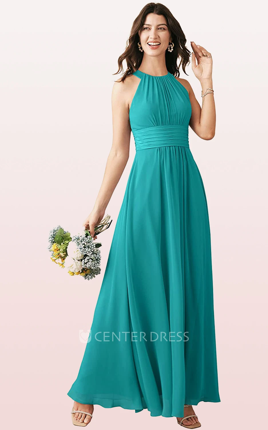 Chiffon Ankle-length Halter A Line Sleeveless Bridesmaid Dress With Ruching