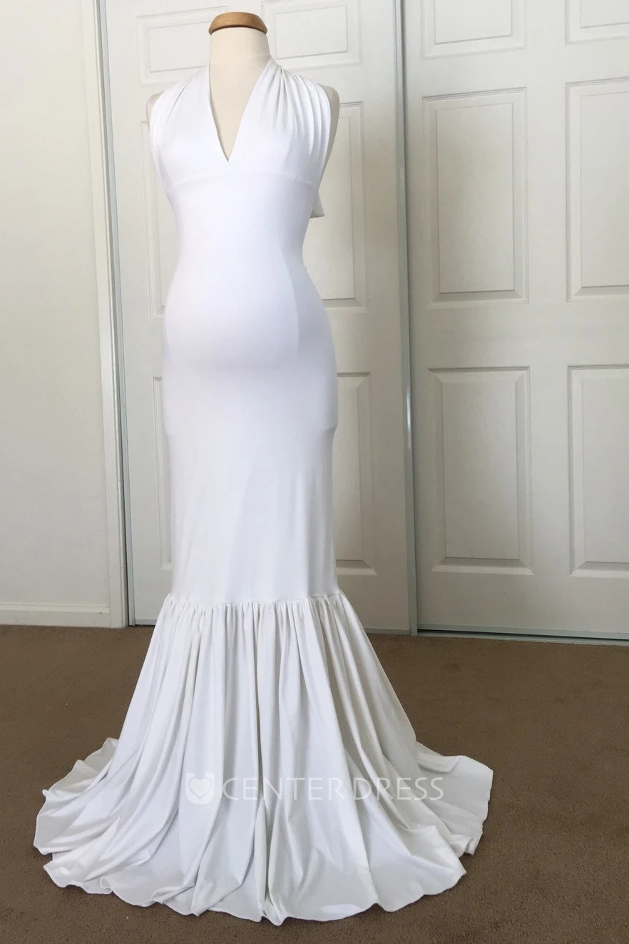 Mermaid Jersey V-neck Sleeveless Pleated Ruched Maternity Dress