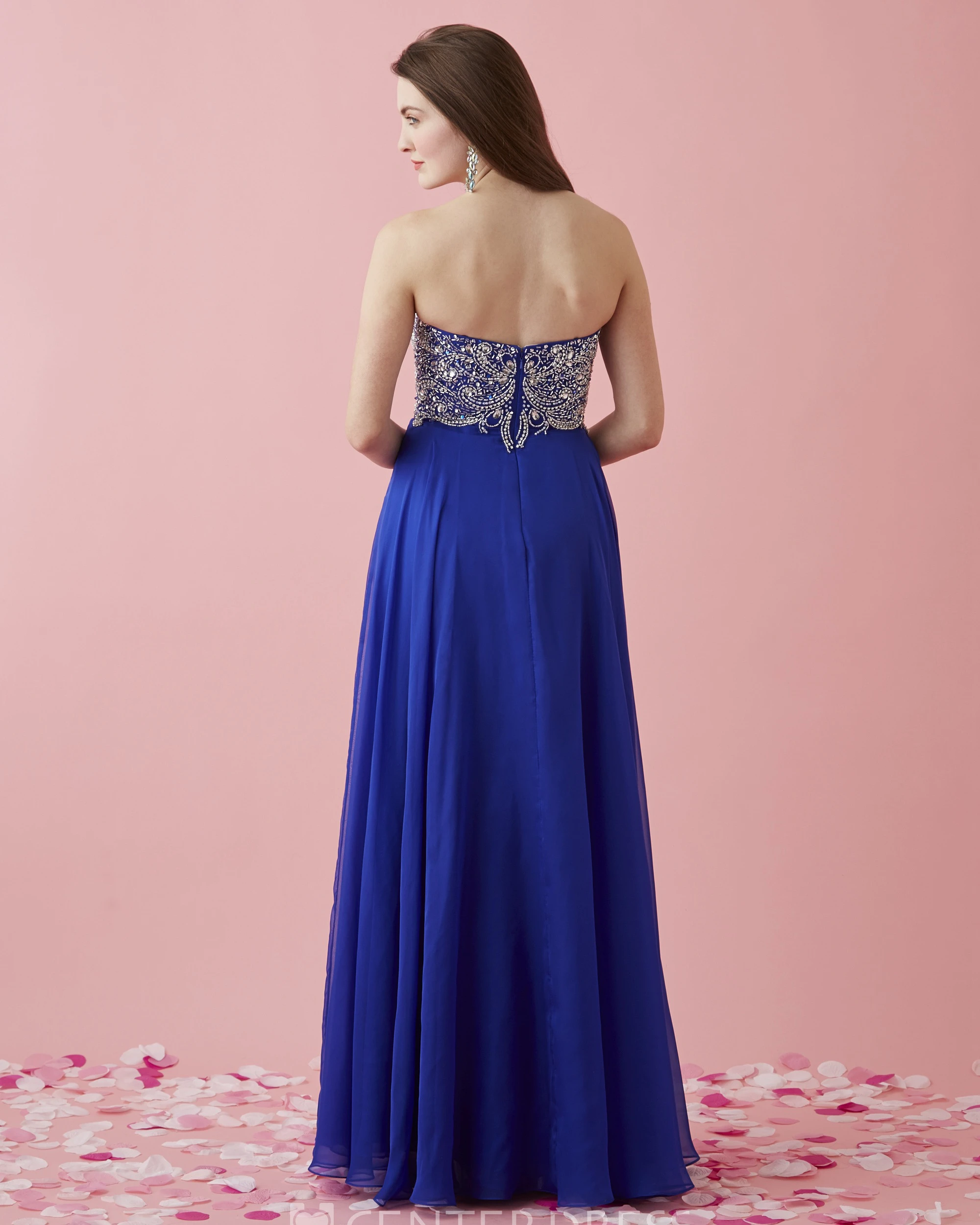 A-Line Long Sweetheart Sleeveless Jersey Backless Dress With Split Front And Beading
