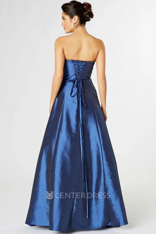 Floor-Length Strapless Ruched Satin Bridesmaid Dress
