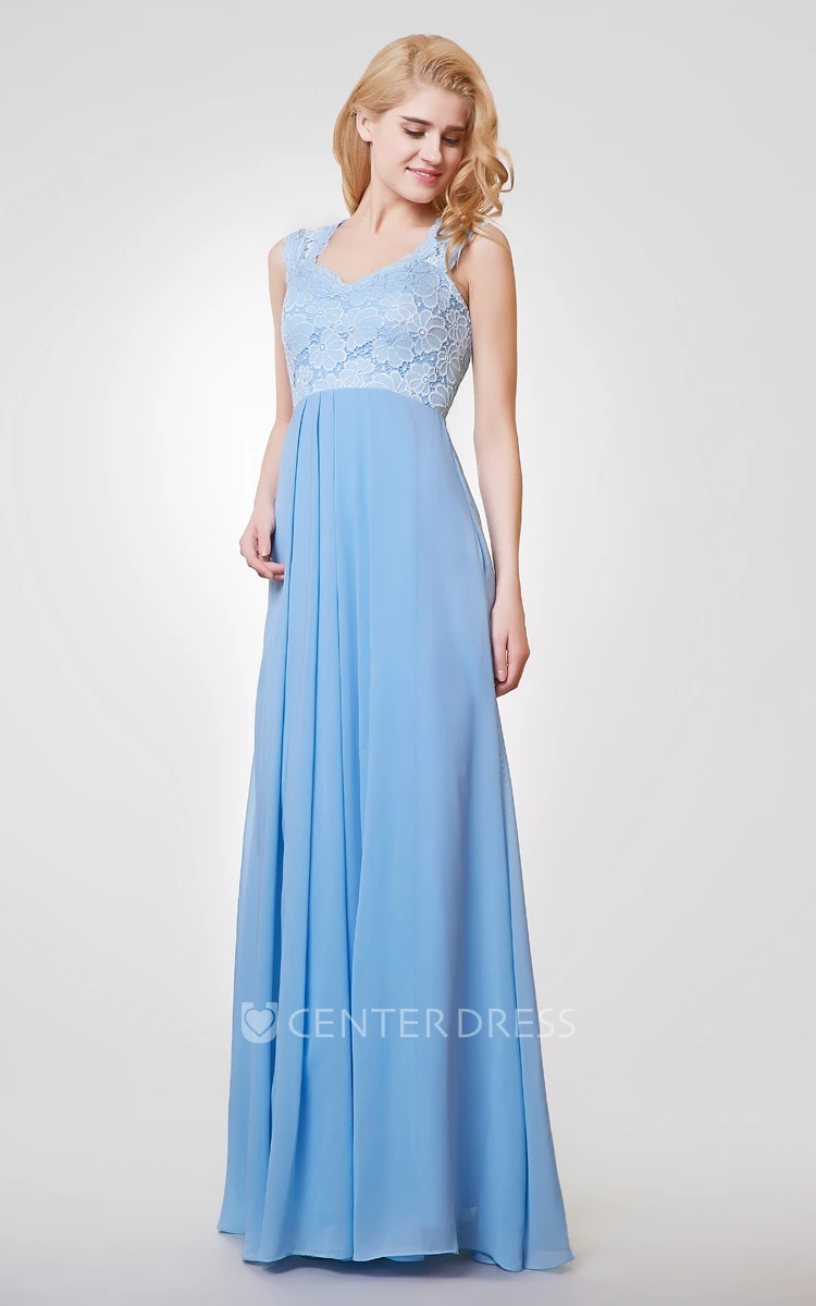 A-line Long Lace and Chiffon Bridesmaid Dress