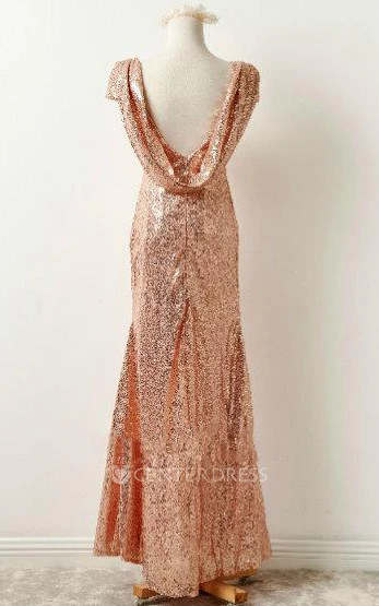 Rose Gold Sequin Prom Bridesmaid Short Sleeve Rose Gold Sequin Sexy Formal Elegant Evening Petit Bonheur Dress