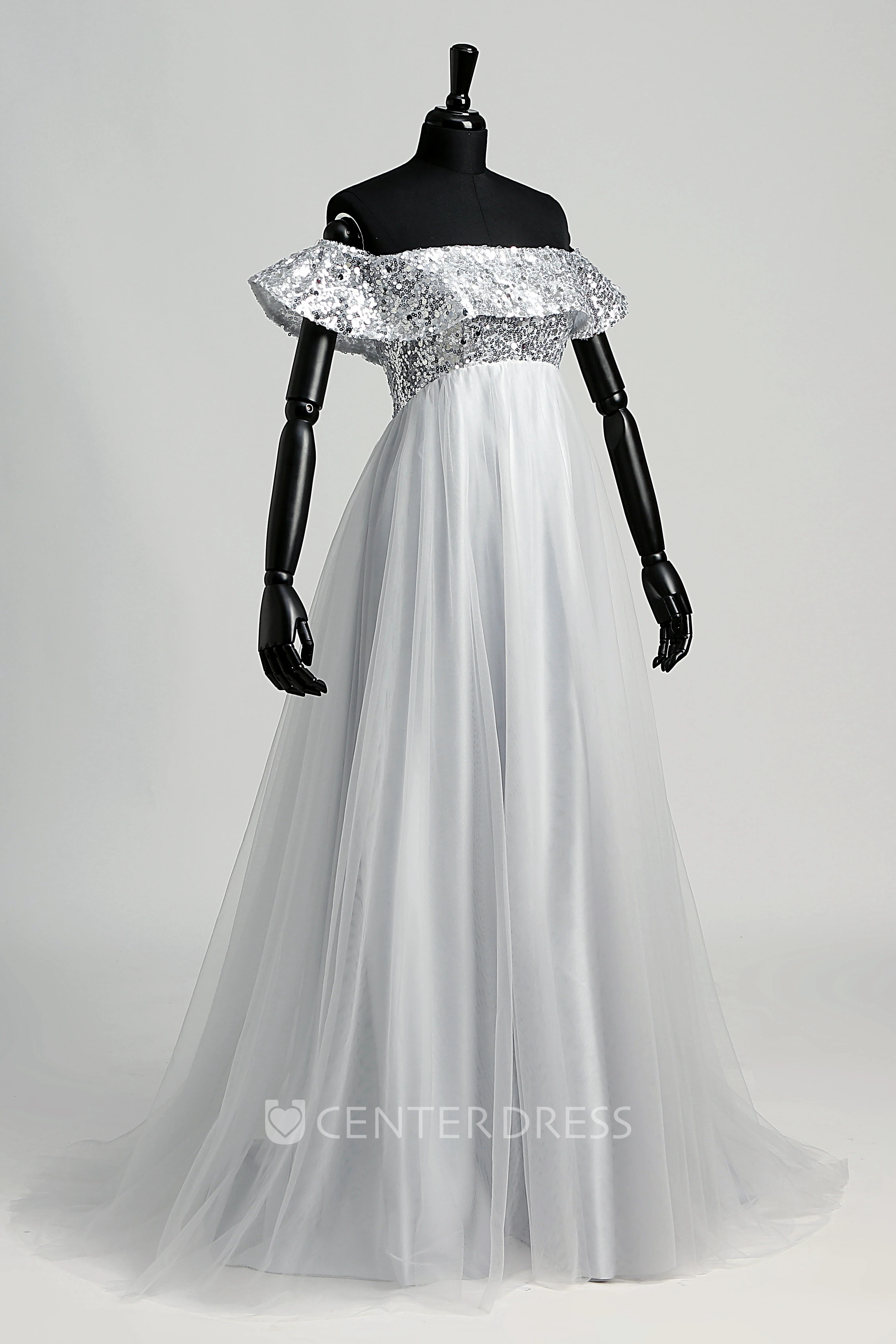 A-line Sweep Brush Train Beading Ruffles Tulle Dress