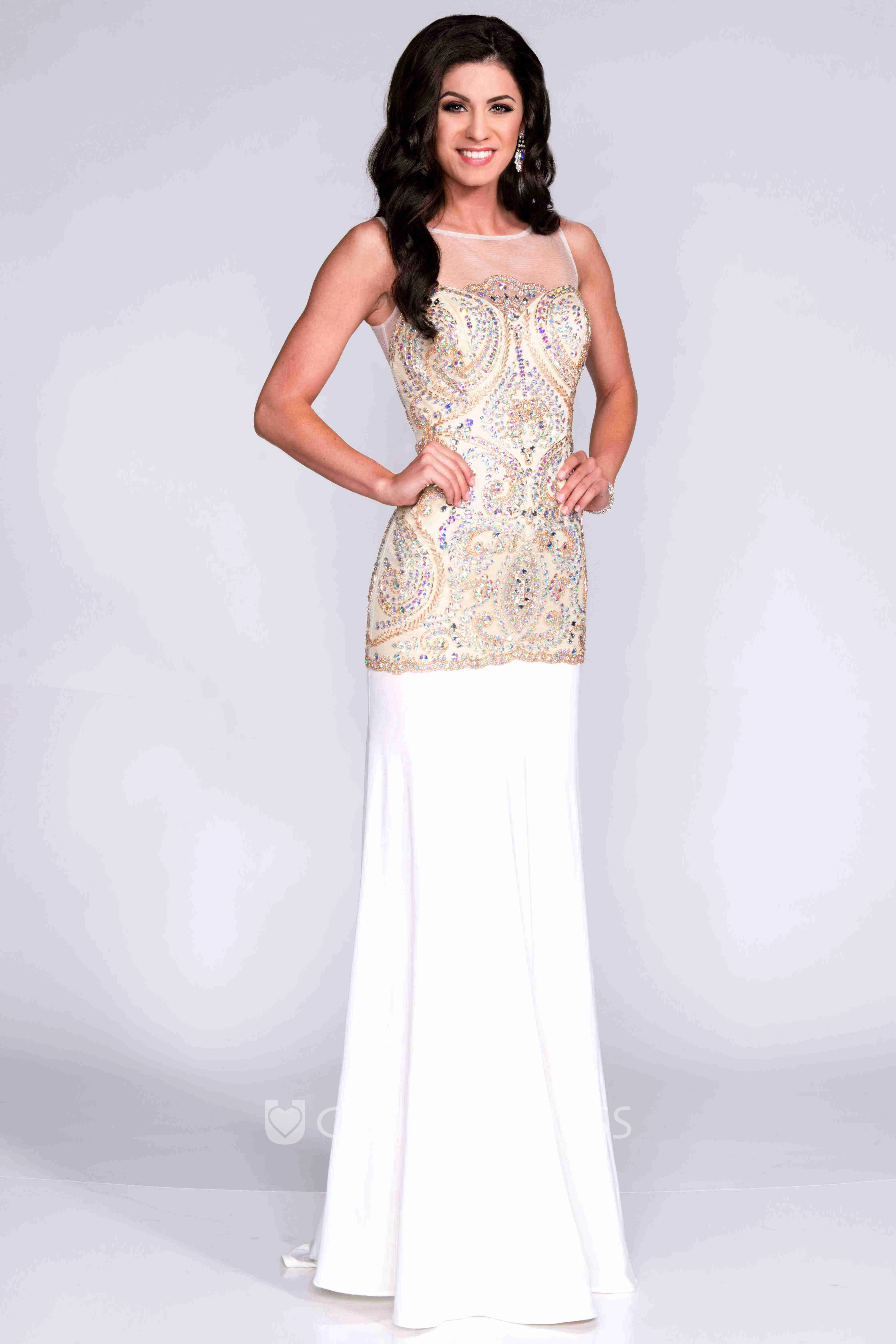 Keyhole Back Beaded Bodice Sheath Jersey Prom Dress With Dropped Waistline