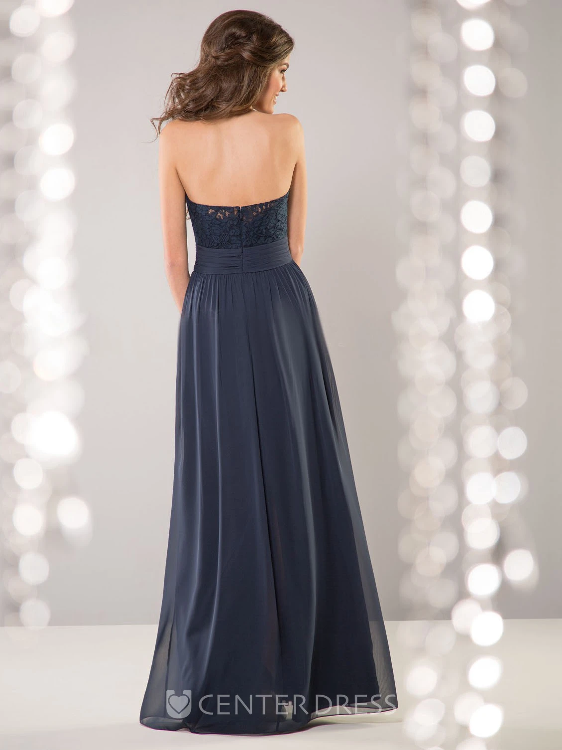 Strapless A-Line Floor-Length Bridesmaid Dress With Pleats And Lace Bodice