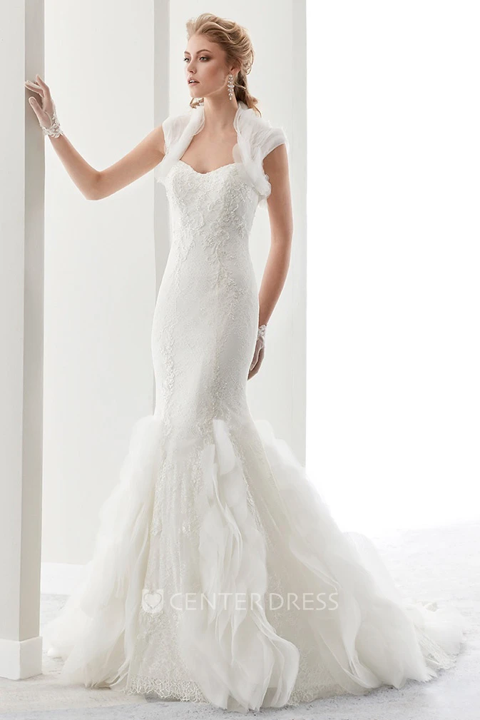 Sweetheart Ruching Sheath Lace Bridal Gown With Mermaid Style And Queen-Anna Neckline