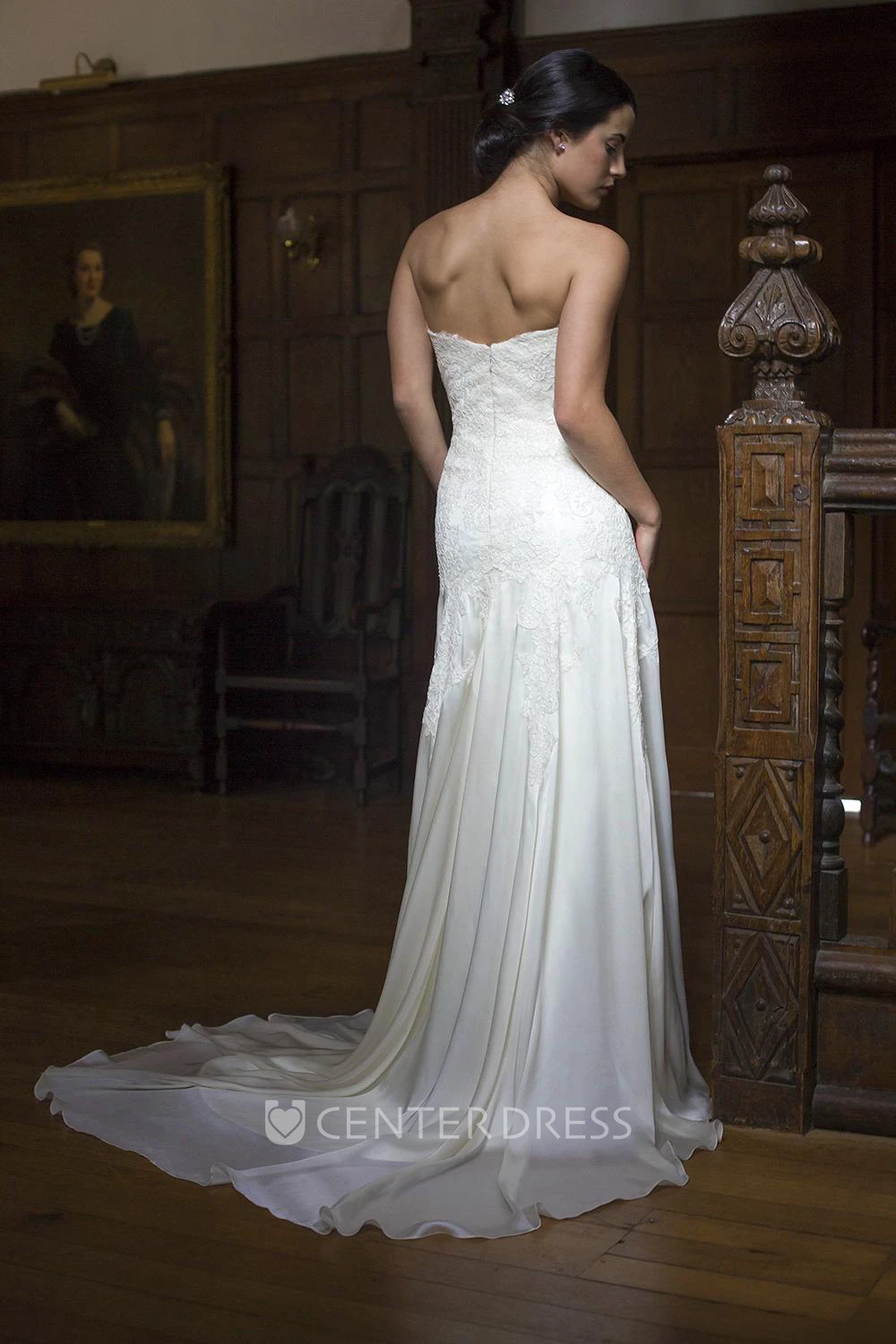 Sheath Sweetheart Long Lace Wedding Dress With Appliques And Zipper