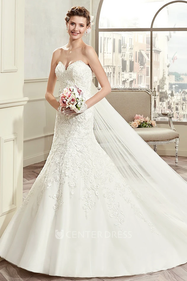 Sweetheart Sheath Spring Wedding Dress with Mermaid Style and Detachable Train
