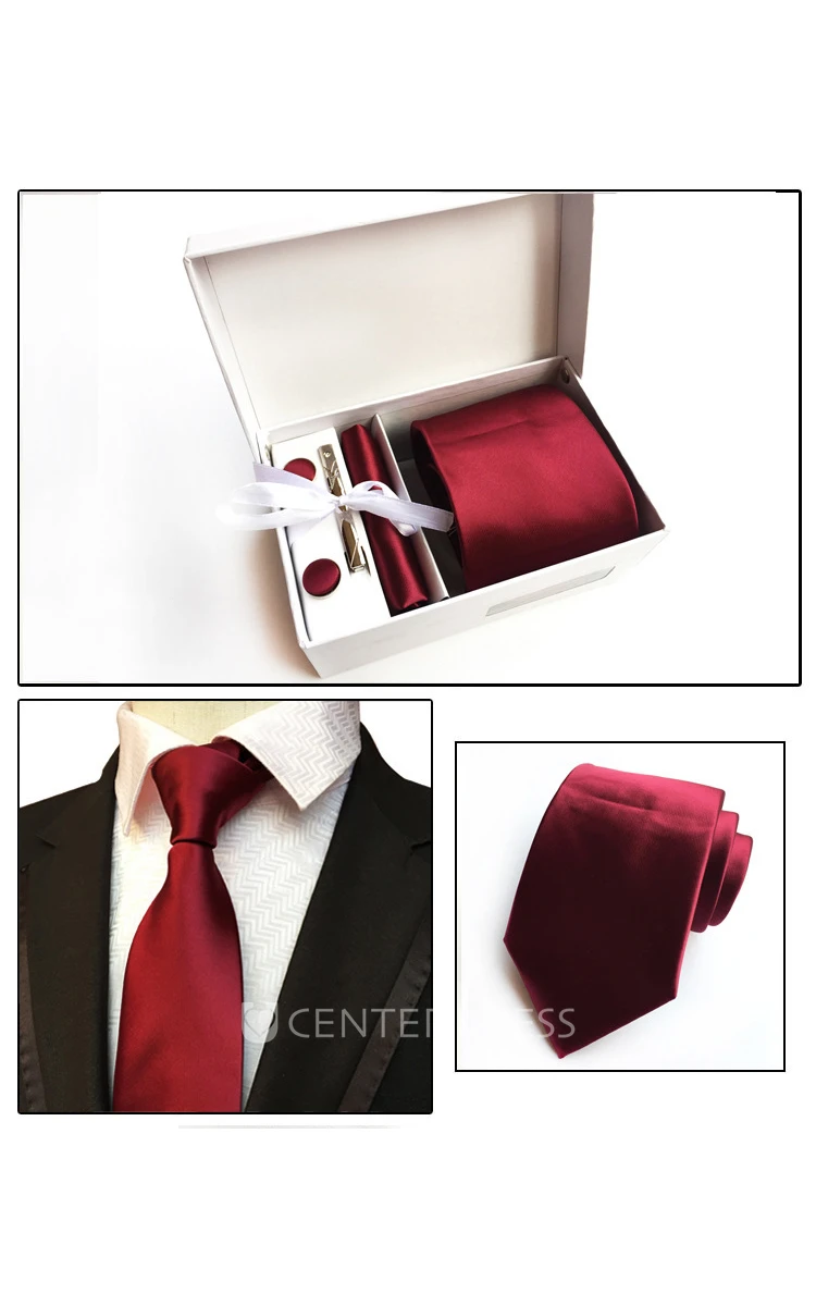 Satin Wide Tie and Pocket Square Combo Plus Cufflinks and Tie Clip Set-11 Color Options
