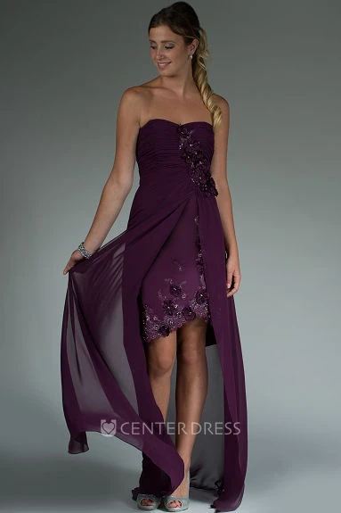 Sweetheart Sheath Floral Asymmetric Mother Of The Bride Dress With Chiffon Wrap And Crystal Details