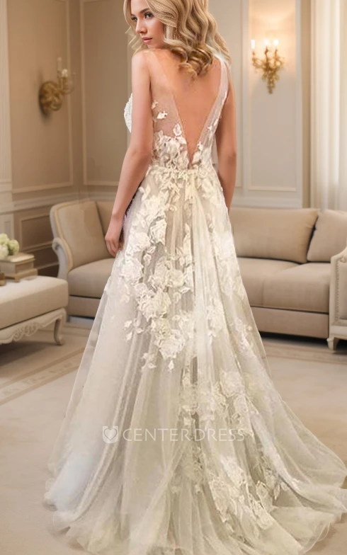 Illusion strap wedding dress hotsell