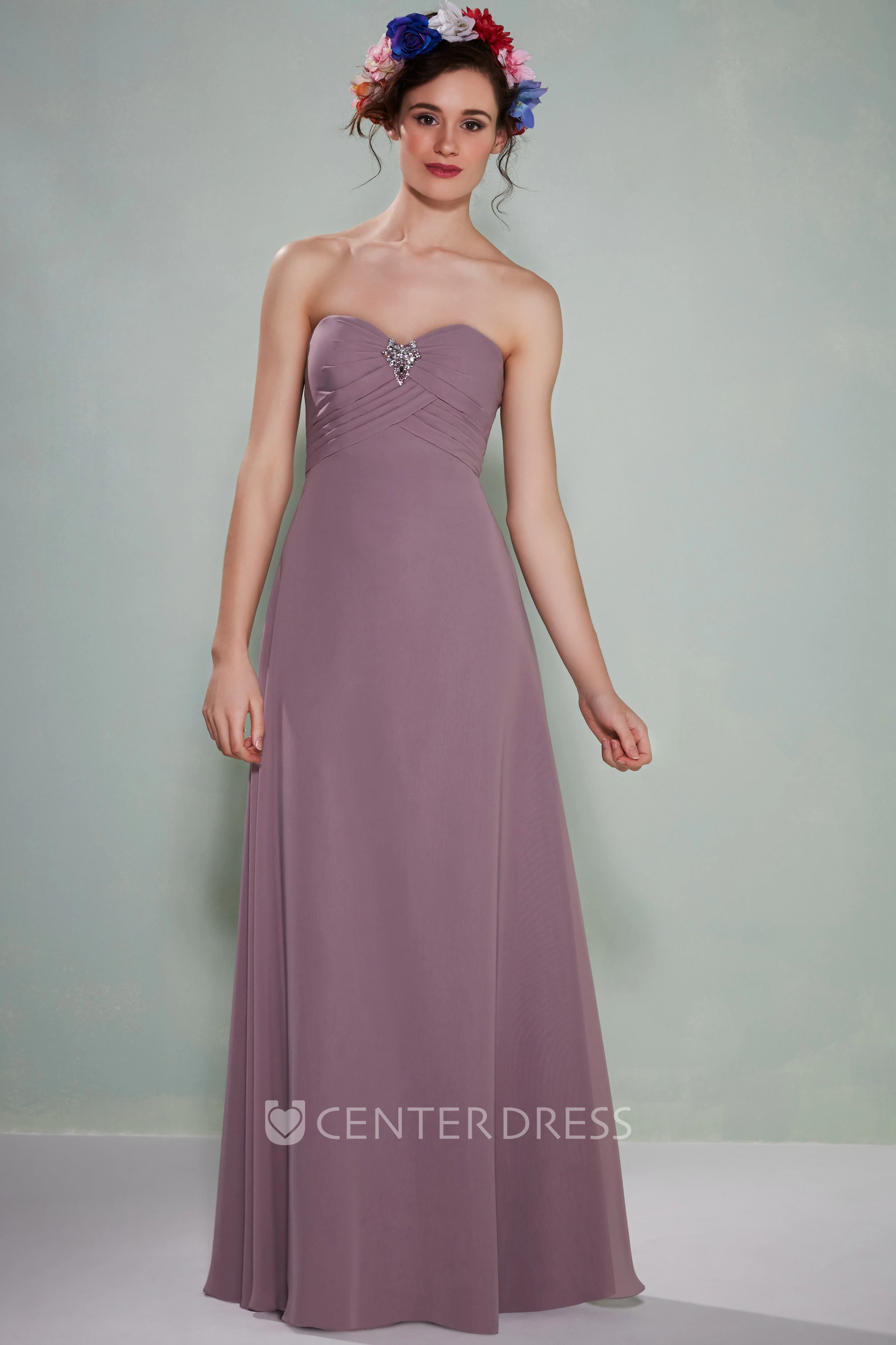 Sleeveless Sweetheart Empire Criss-Cross Chiffon Bridesmaid Dress