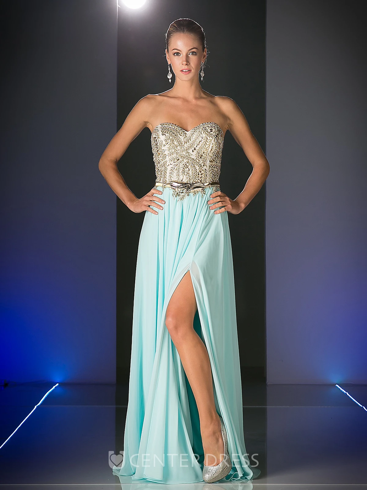 A-Line Maxi Sweetheart Chiffon Backless Dress With Beading And Split Front