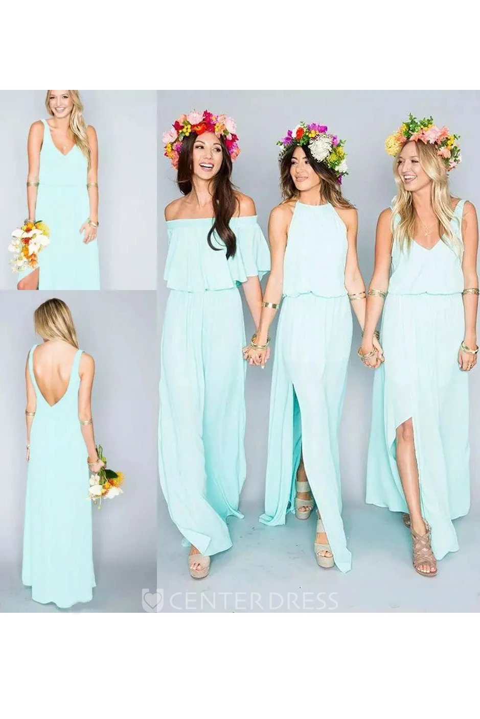 Sheath V-neck Sleeveless Chiffon Beach Floor-length Natural Waist Deep-V Back Dress