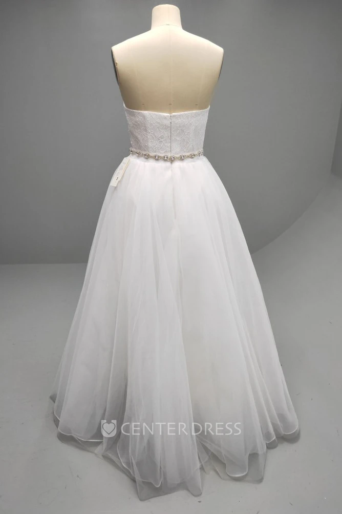 Sweetheart Pleated Tulle Ball Gown With Beaded Waistline and Lace Bodice
