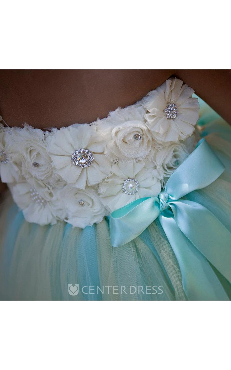 Princess A-Line One Shoulder Ankle Length 3D Floral Flower Girl Dress