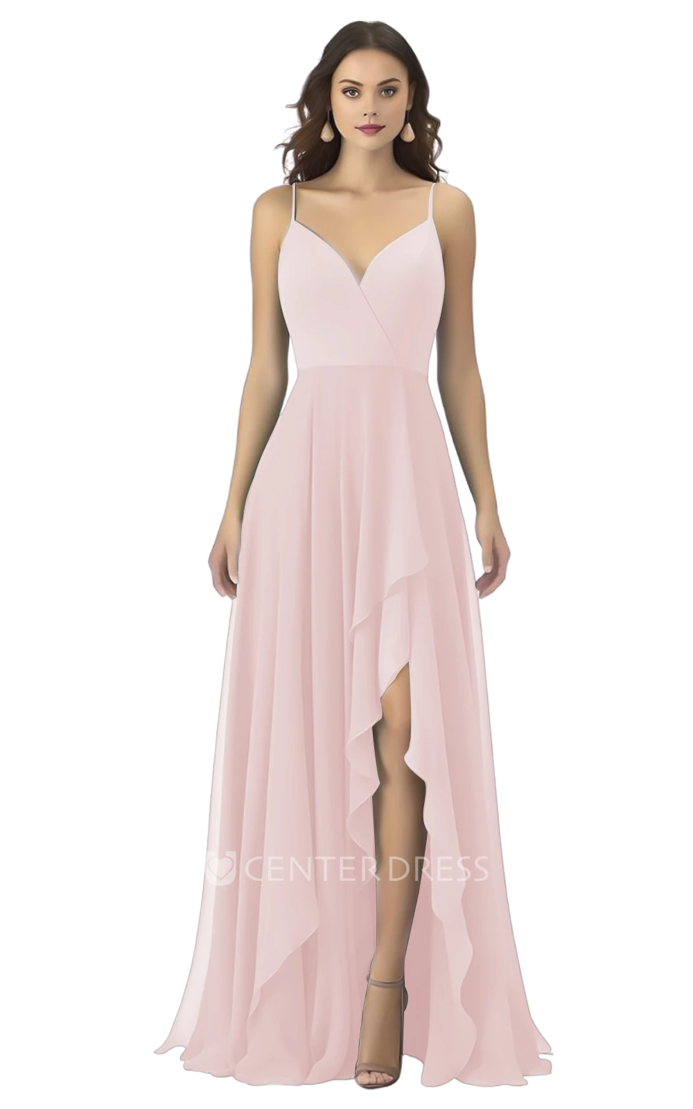 Bohemian A-Line Spaghetti Chiffon Bridesmaid Dress with Front Split Boho & Flowy