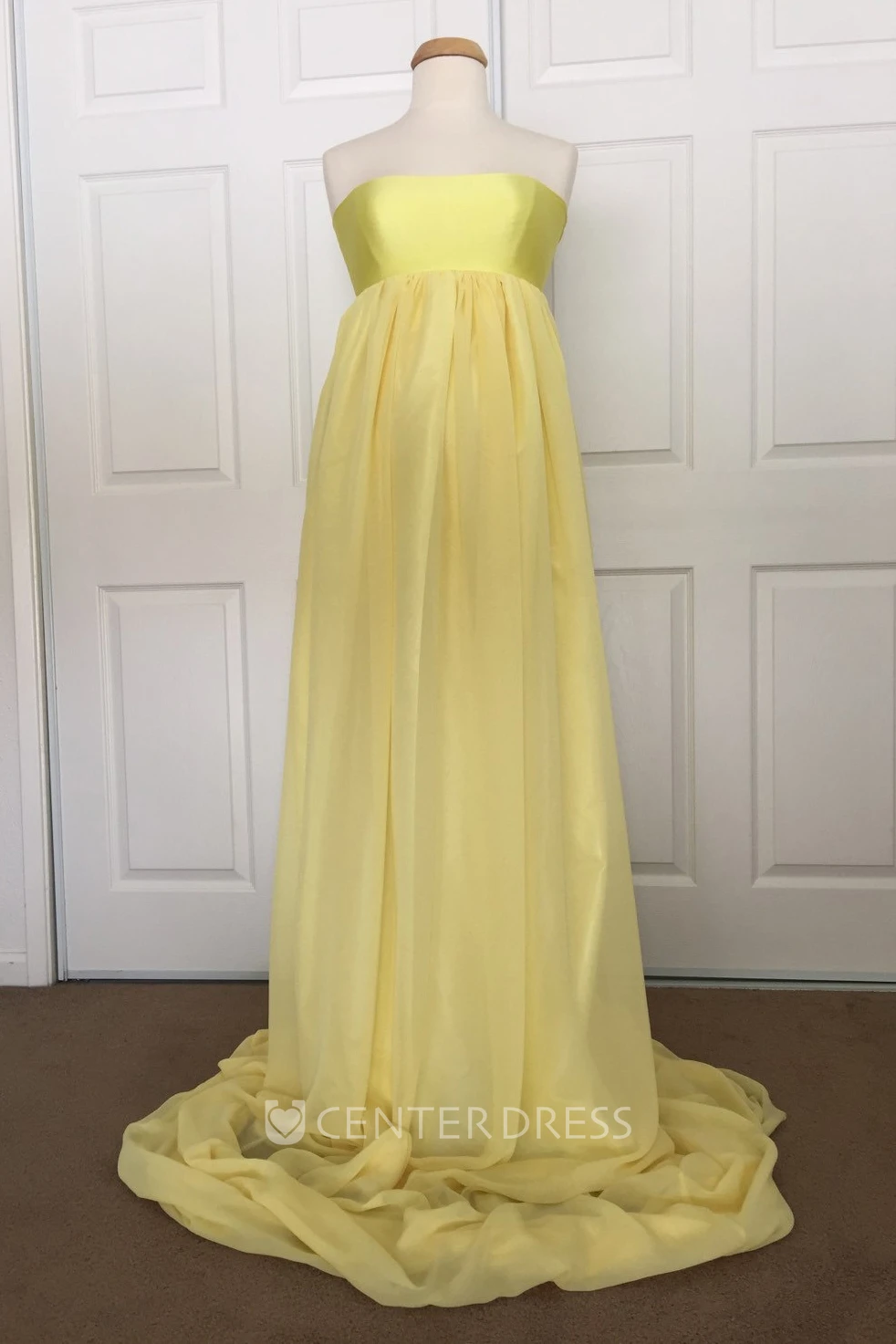 A-line Satin Chiffon Strapless Sleeveless Ruched Maternity Dress