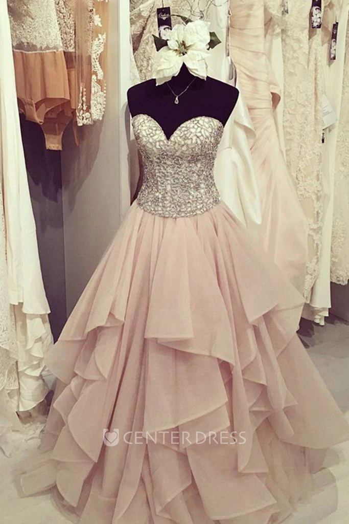 Sleeveless Floor-length A-Line Ball Gown Sweetheart Organza Dress