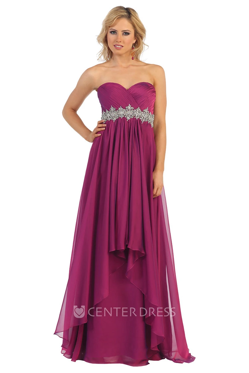 A-Line Sweetheart Empire Chiffon Backless Dress With Criss Cross And Waist Jewellery