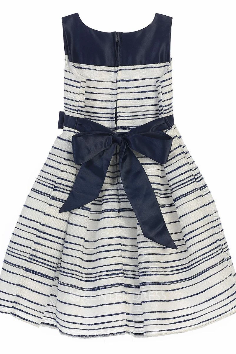 Midi Tiered Pleated Satin Flower Girl Dress With Sash