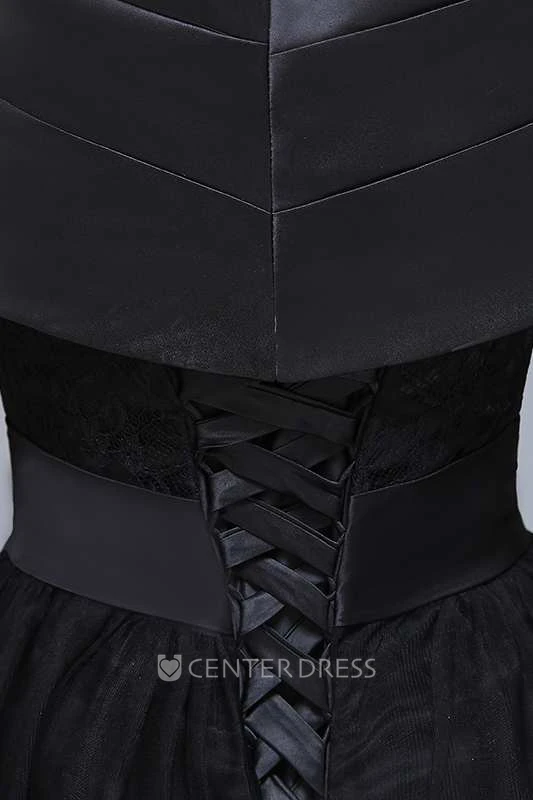 Off The Shoulder V Neck A-line Knee Length Tulle Dress