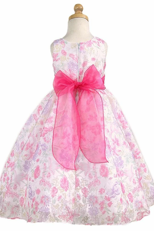 Tea-Length Floral Floral Organza Flower Girl Dress