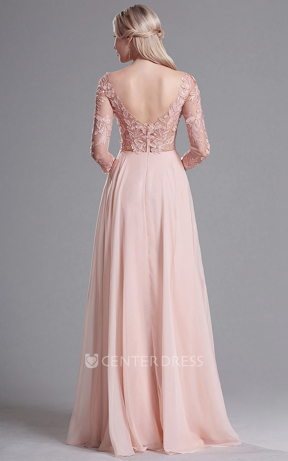 Empire V-Neck 3 Empire Chiffon Appliques Low-V Back Dress