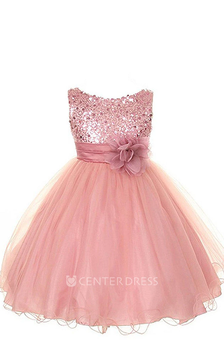A-Line Floral Scoop-Neckline Sleeveless Sequined Dress