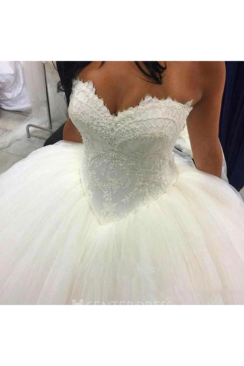 Ball Gown Sweetheart Lace Tulle Lace-up Corset Back Wedding Dress