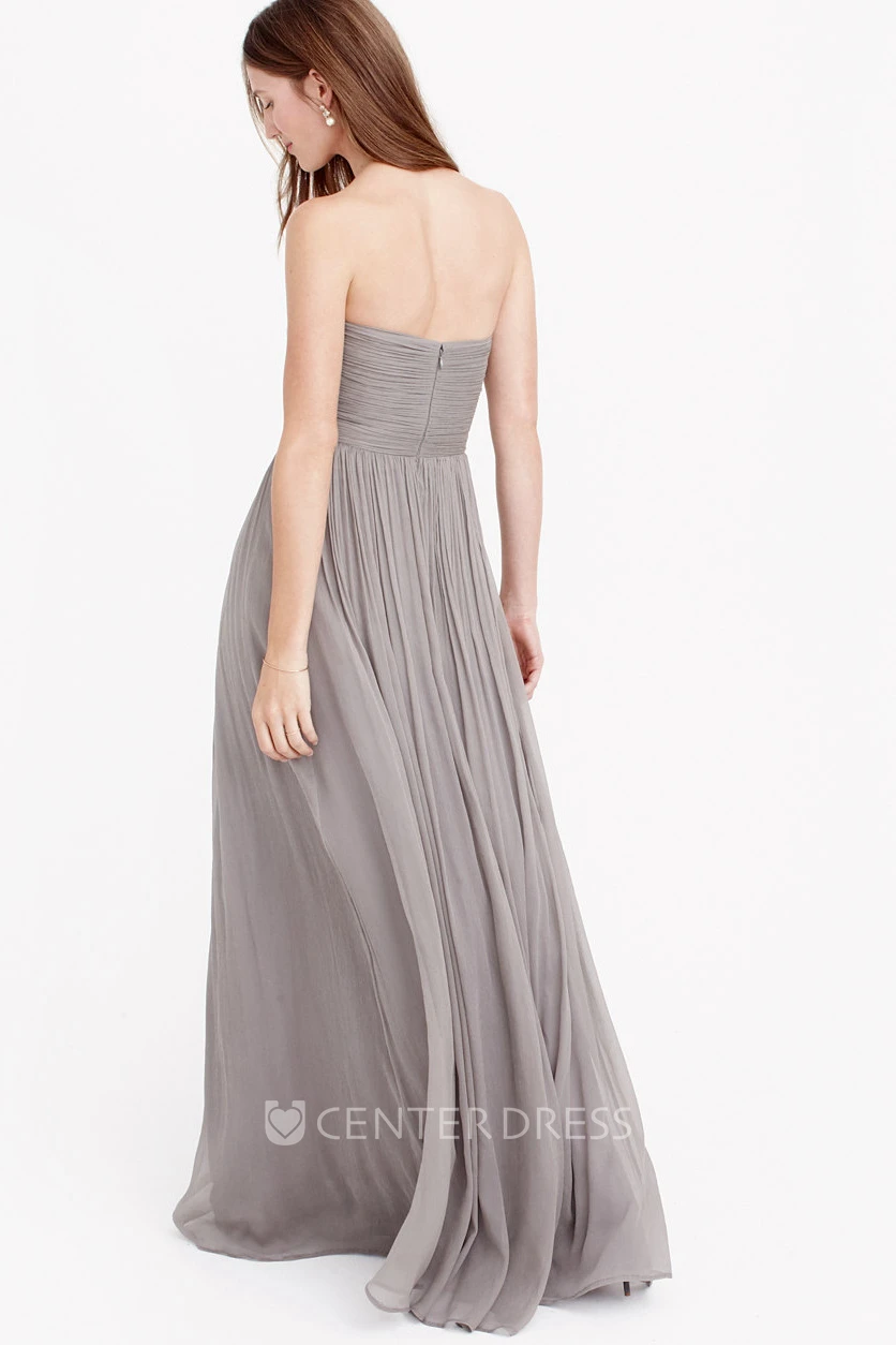 Sheath Sleeveless Ruched Floor-Length Notched Chiffon Bridesmaid Dress With Pleats