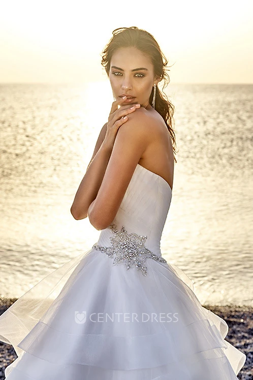 Ball Gown Sweetheart Tulle Wedding Dress With Criss Cross And Tiers