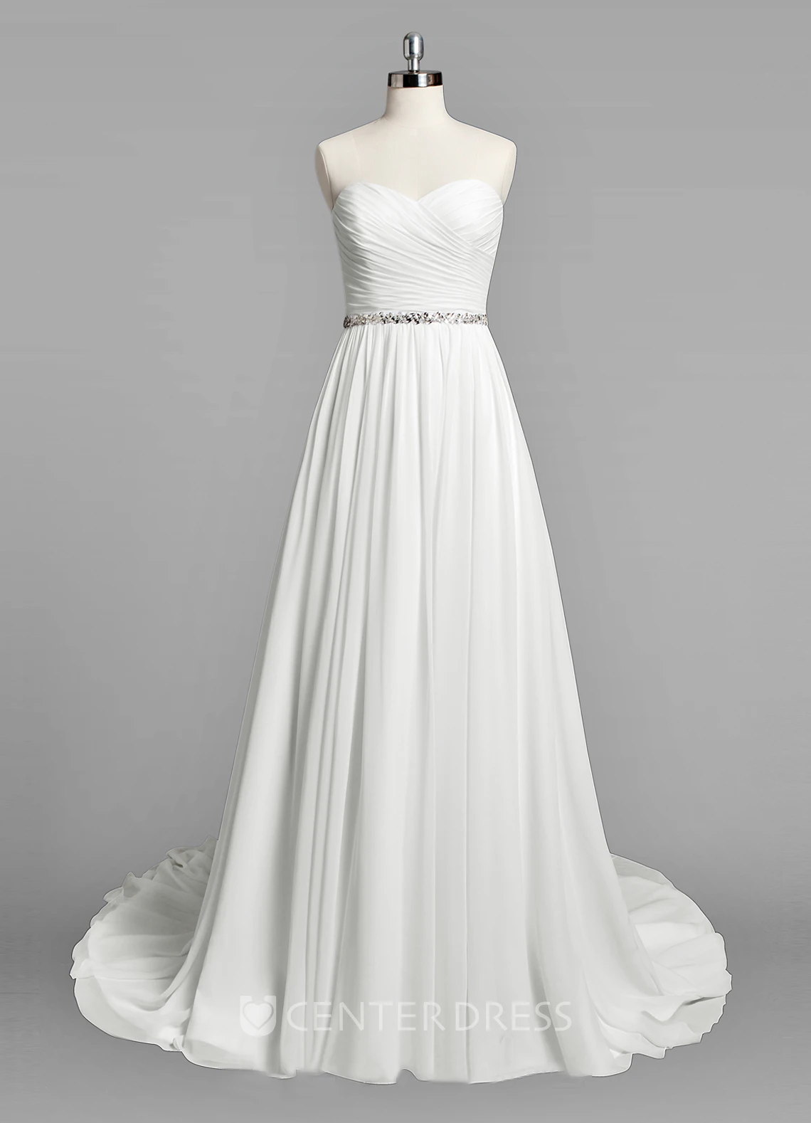 Sweetheart A-Line Chiffon Wedding Dress With Ruching and Beading
