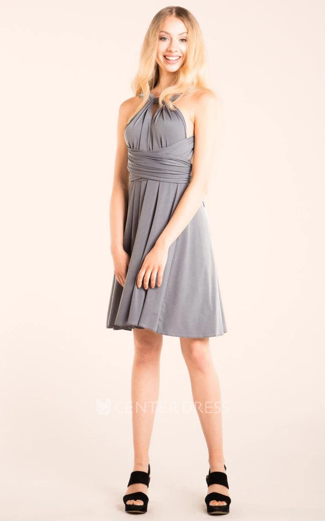 A-Line Short Sleeveless Chiffon Backless Dress