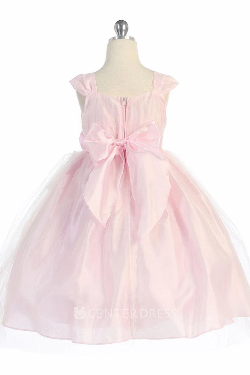Tea-Length Straps Empire Tiered Tulle Flower Girl Dress
