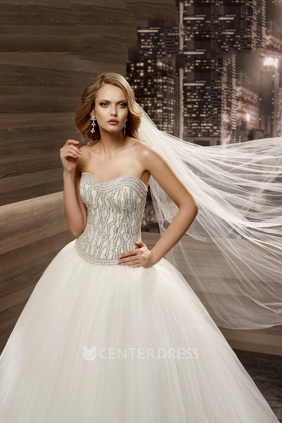 Sweetheart Puffy Wedding Gown with Sequins and Fine Corset