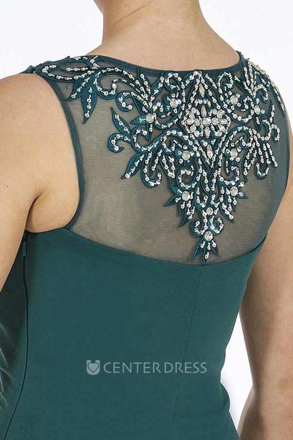 Sheath Beaded Floor-Length Sleeveless Scoop-Neck Chiffon Prom Dress With Draping