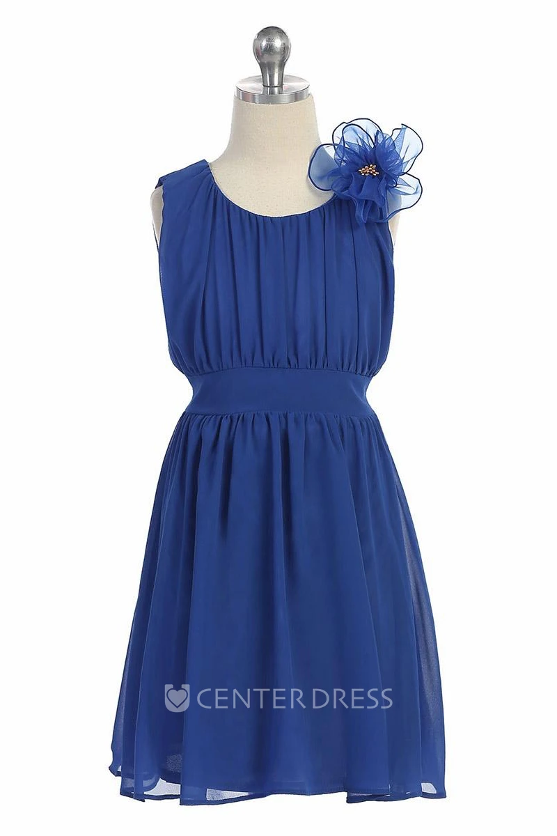 Floral Knee-Length Pleated Chiffon&Lace Flower Girl Dress